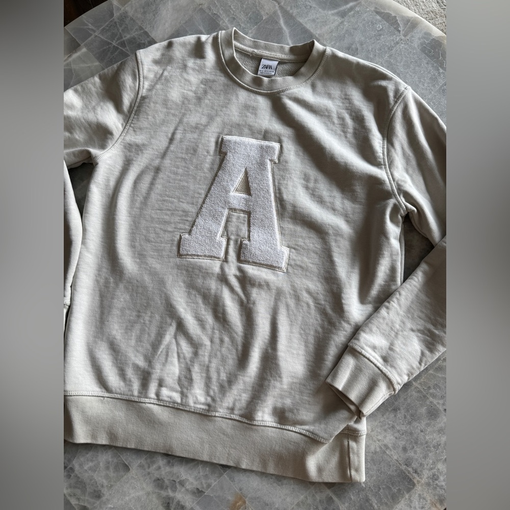 Zara Cream Sweatshirt with Letter A Patch